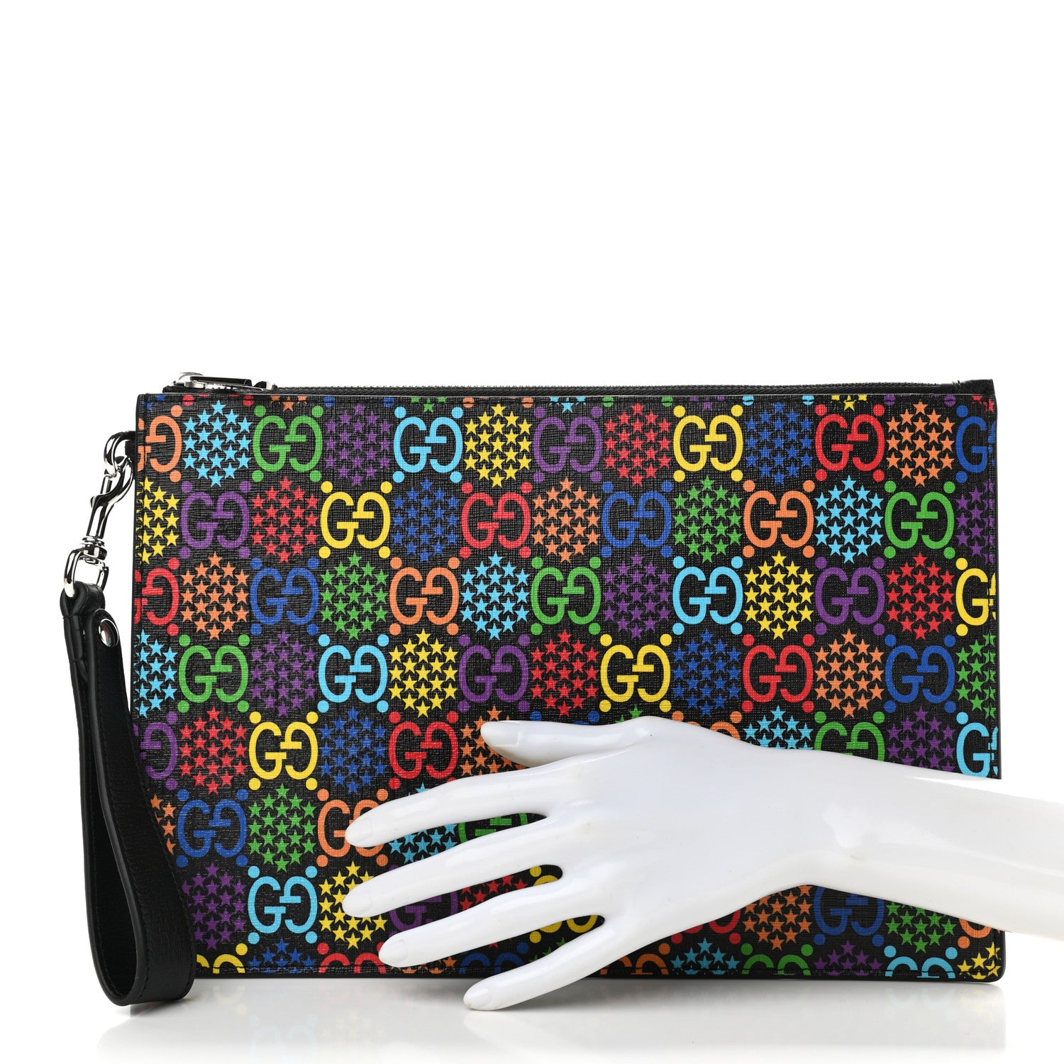 Gucci GG Supreme Monogram Psychedelic Zip Wristlet Pouch Black Multicolor 2 of 8