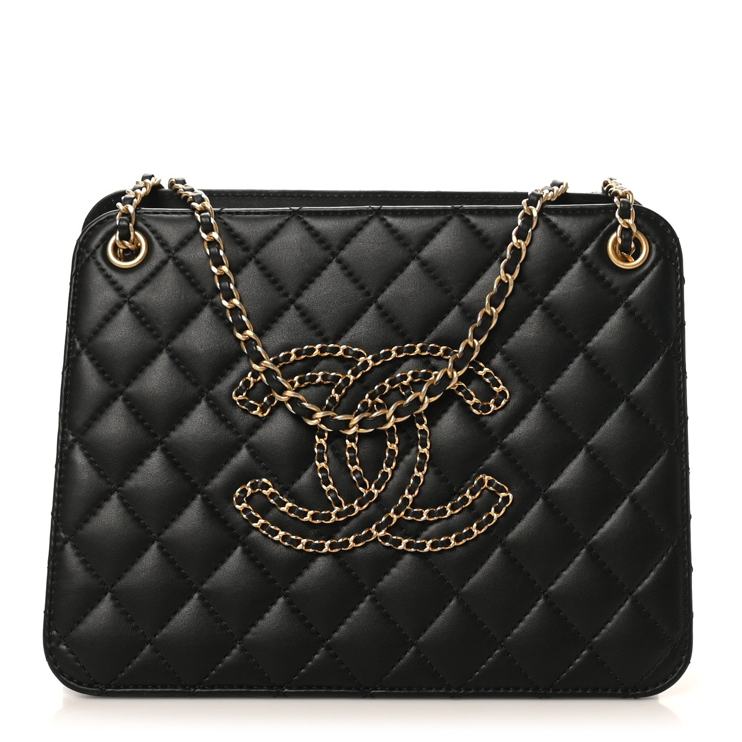 Chanel Calfskin Quilted CC Chain Accordion Tote Black 1 of 10