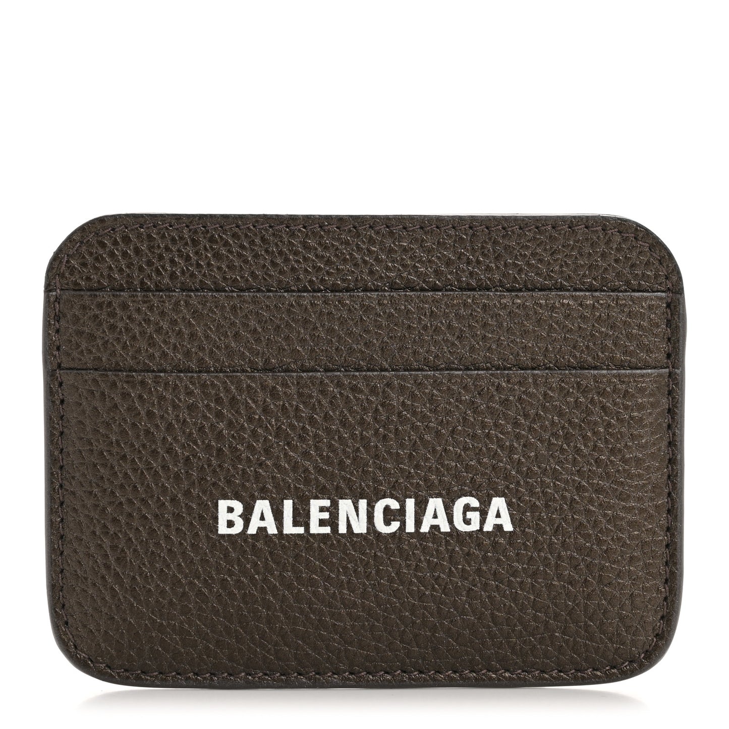 Metallized Grained Calfskin Logo Cash Rounded Card Holder Dark Bronze White