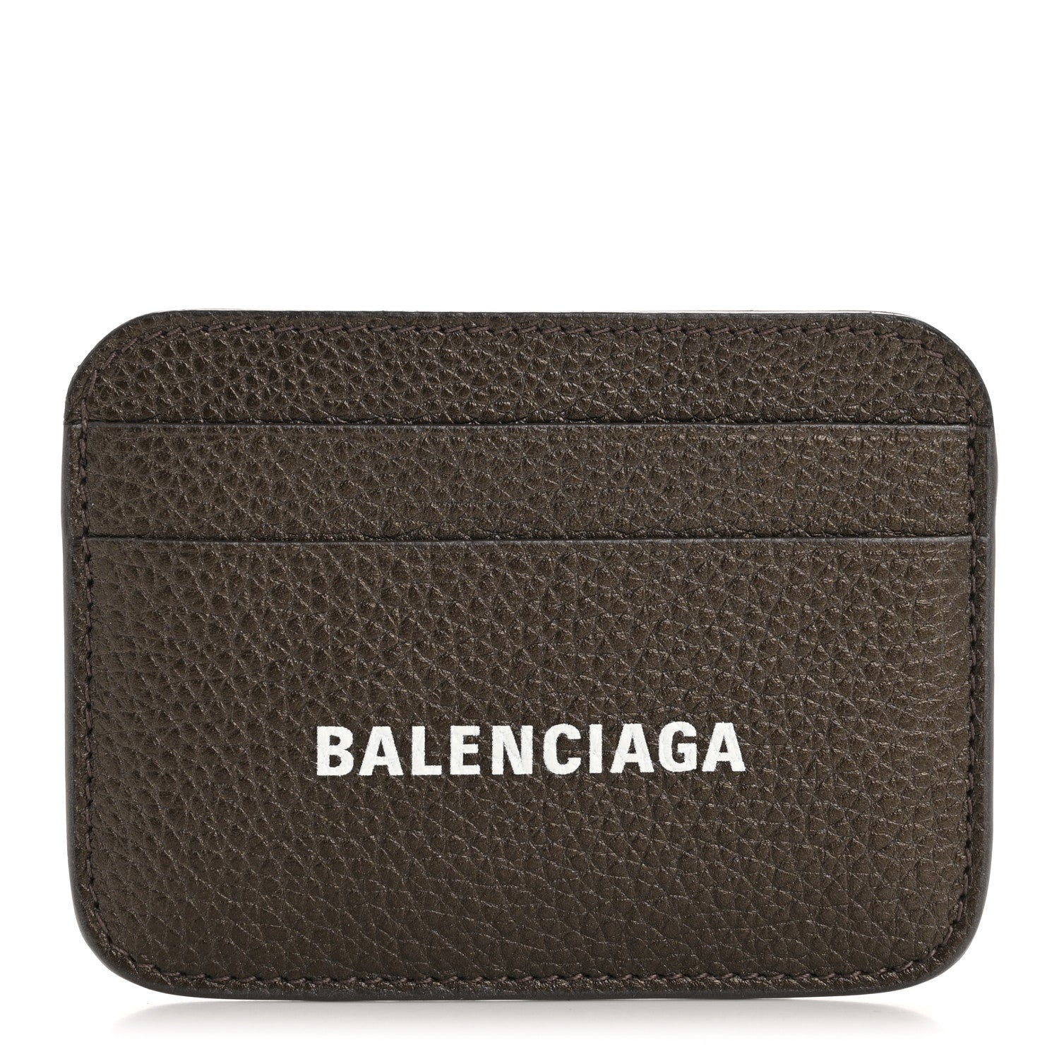 Balenciaga Metallized Grained Calfskin Logo Cash Rounded Card Holder Dark Bronze White 1 of 8