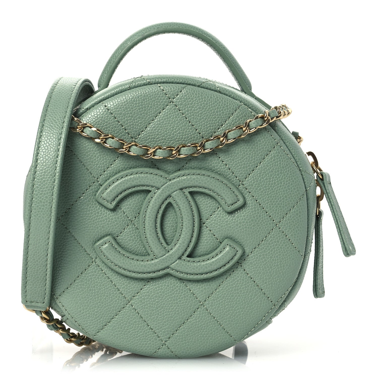 Chanel Caviar Quilted Small Round Vanity With Chain Light Green 1 of 10