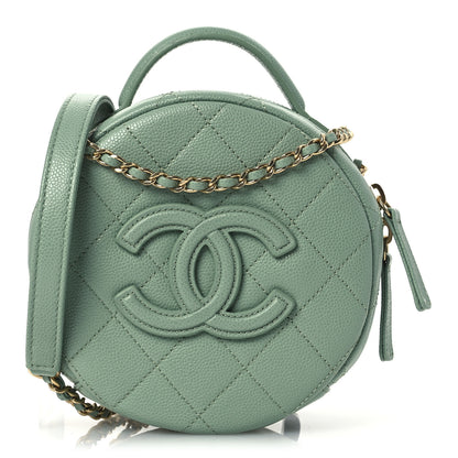 Chanel Caviar Quilted Small Round Vanity With Chain Light Green 1 of 10