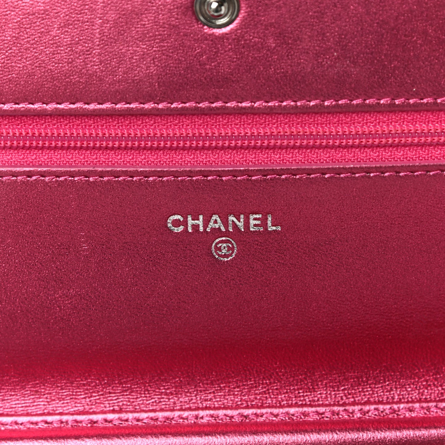 Metallic Patent Calfskin Quilted Boy Wallet On Chain WOC Fuchsia