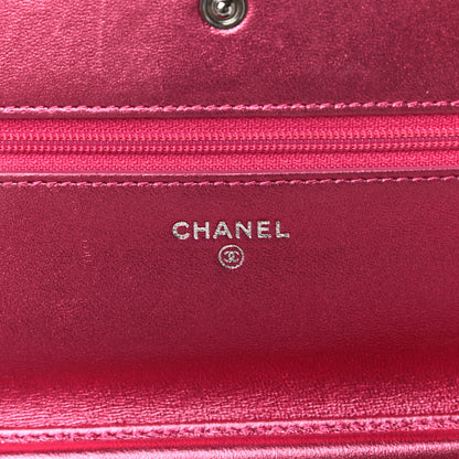 Chanel Metallic Patent Calfskin Quilted Boy Wallet On Chain WOC Fuchsia 6 of 18