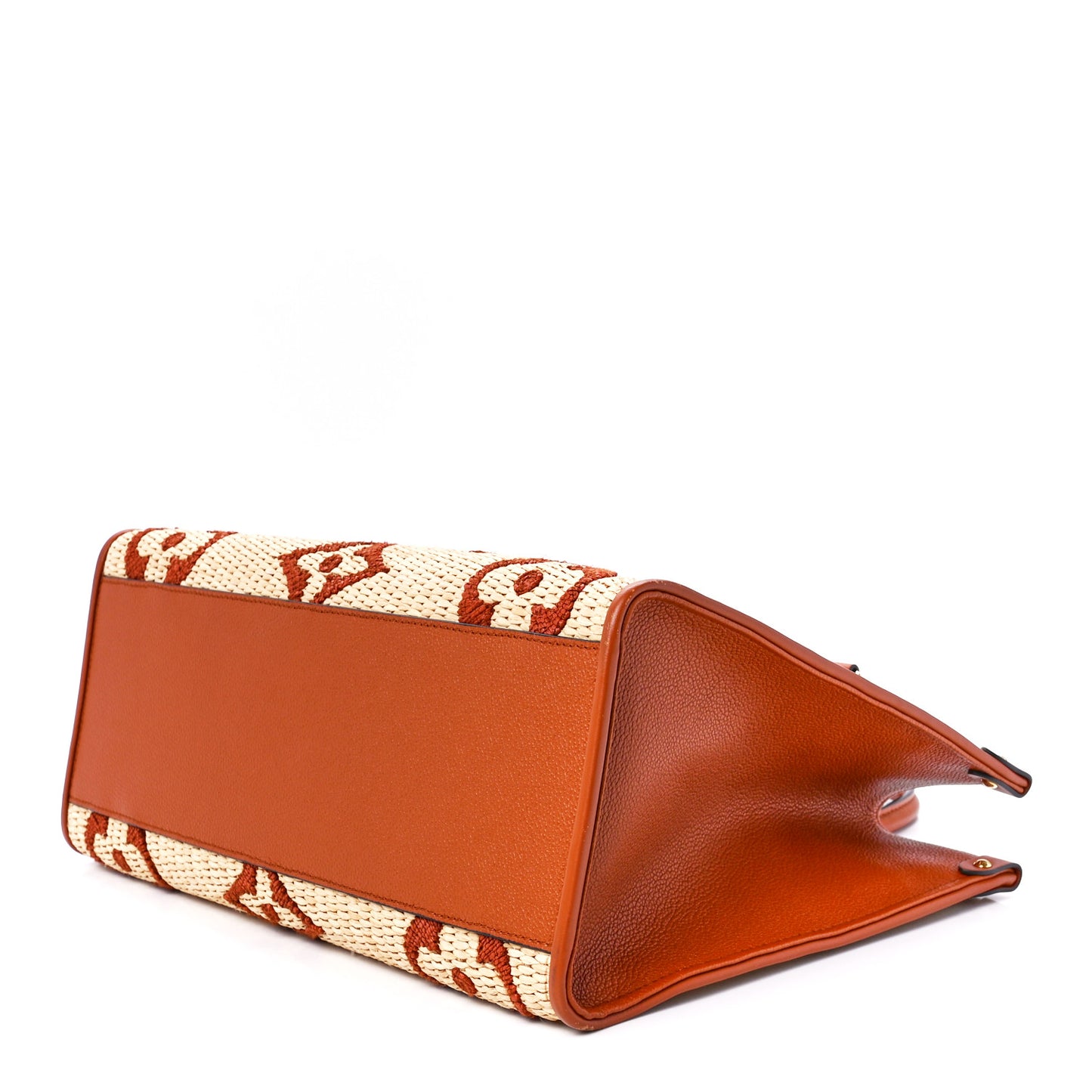 Raffia Calfskin Monogram Giant Onthego MM Tan