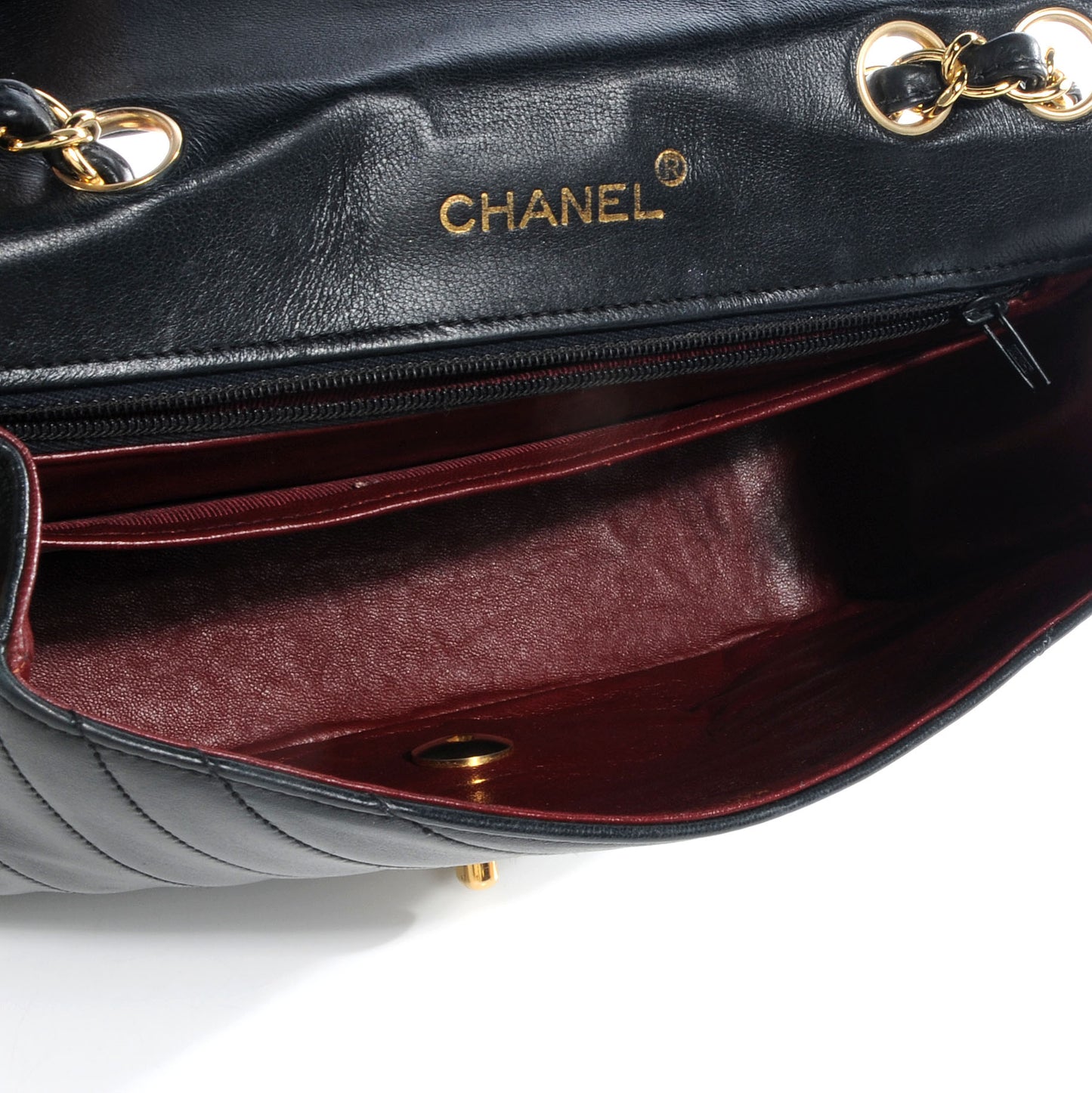 Lambskin Ribbon Stitched Flap Black