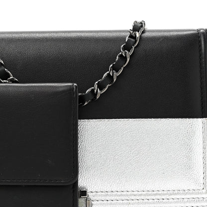 Chanel Metallic Goatskin Boy Wallet On Removable Chain WOC Black Silver 10 of 19