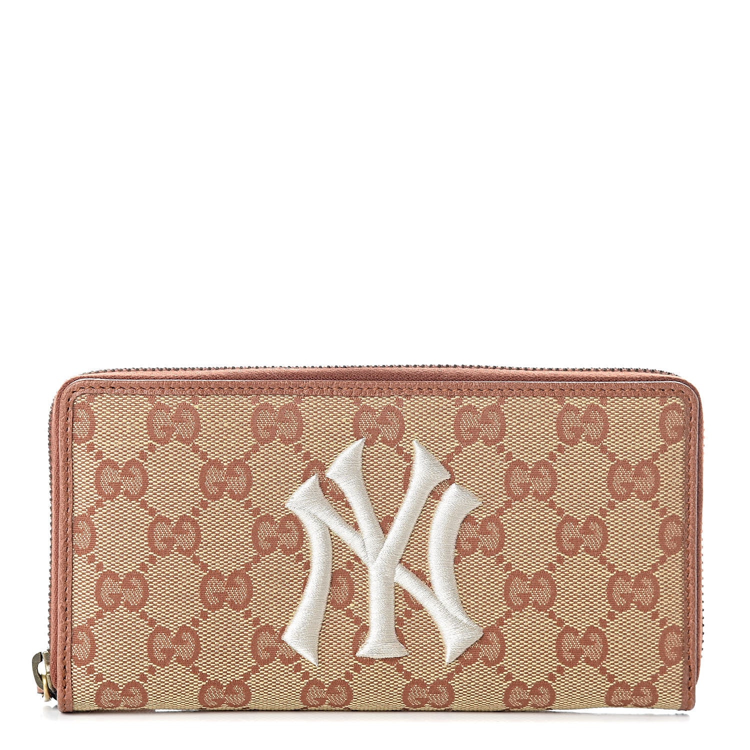 Gucci X MLB GG Monogram NY Yankees Zip Around Wallet Beige Ruggine Ivory 1 of 7