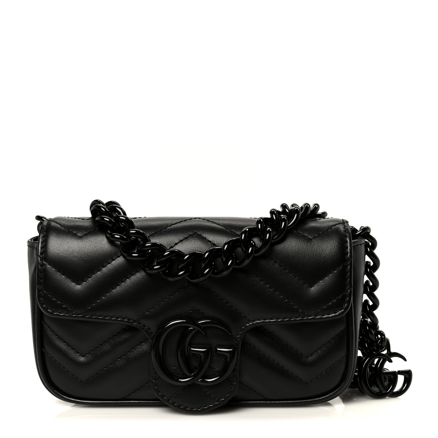 Gucci Calfskin Matelasse Monochrome GG Marmont Chain Belt Bag Black 1 of 11