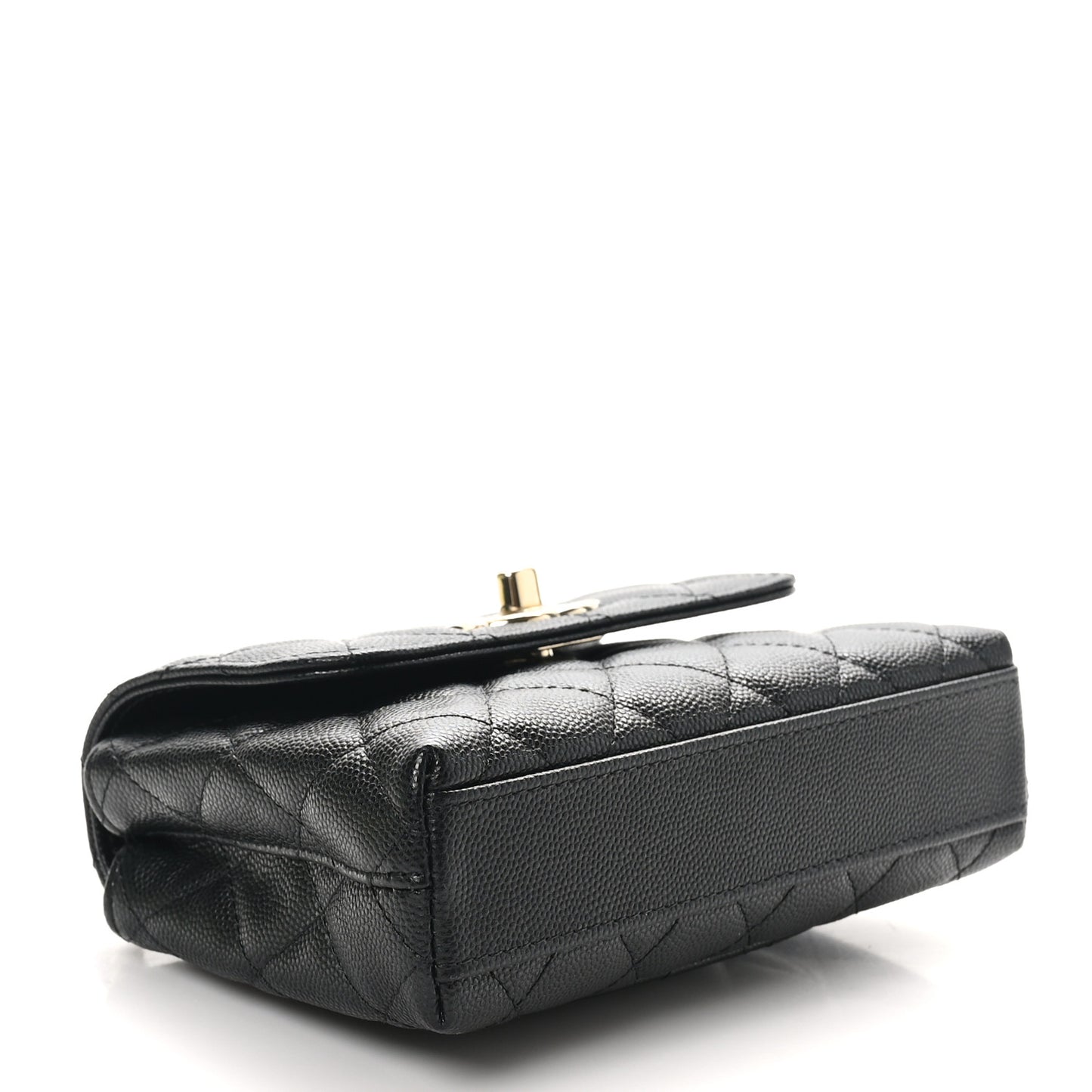 Caviar Quilted Coco Handle Clutch With Chain Black