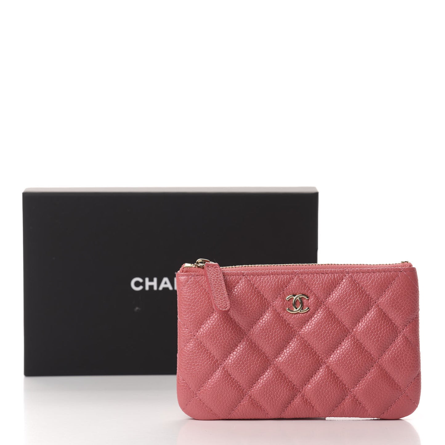 Iridescent Caviar Quilted Small Cosmetic Case Pink