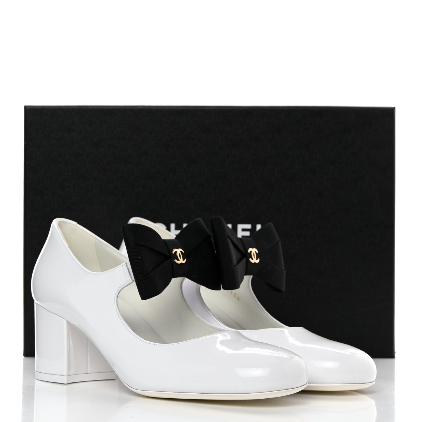 Patent Calfskin Grosgrain Bow Mary Jane Flats 36.5 Black