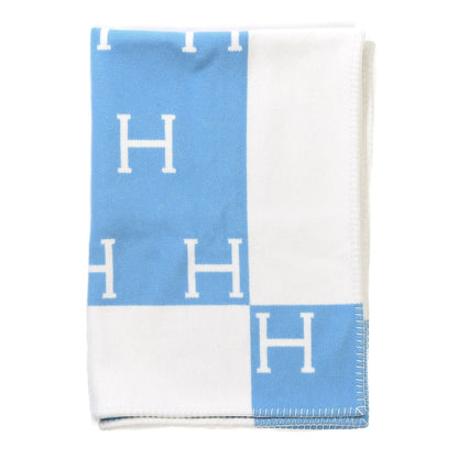 Hermes Wool Cashmere Avalon Baby Blanket Bleu Genievre White 1 of 4