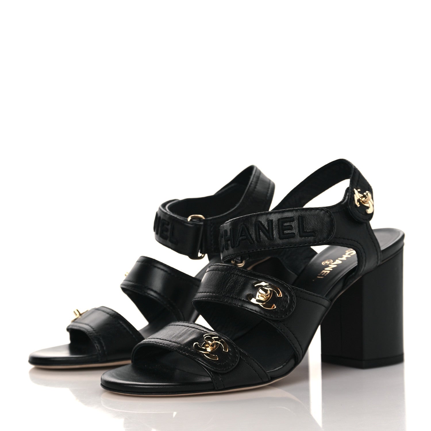 Chanel Goatskin CC Turnlock Sandals 37.5 Black 3 of 9