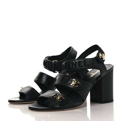 Chanel Goatskin CC Turnlock Sandals 37.5 Black 3 of 9