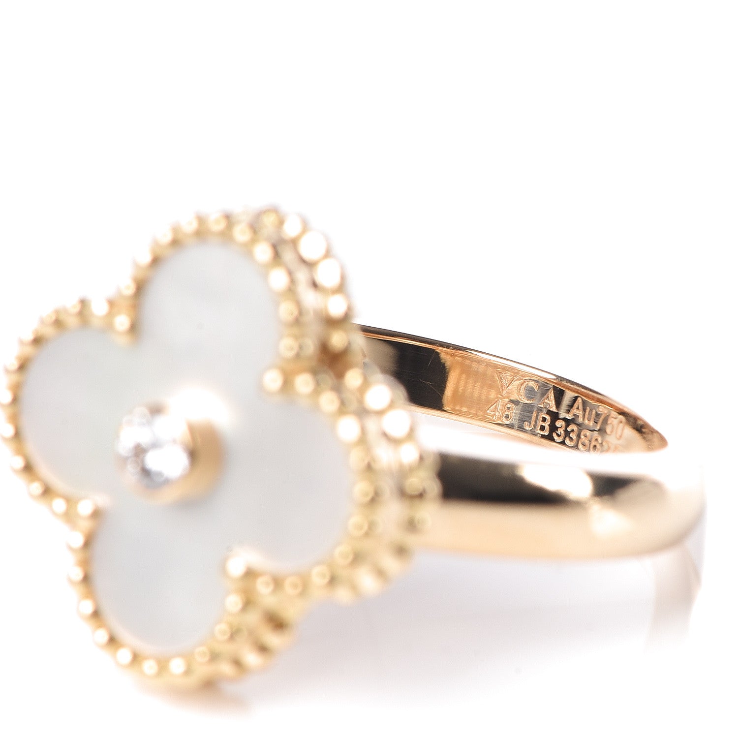 Van Cleef & Arpels 18K Yellow Gold Diamond Mother of Pearl Vintage Alhambra Ring 48 4.5 5 of 5