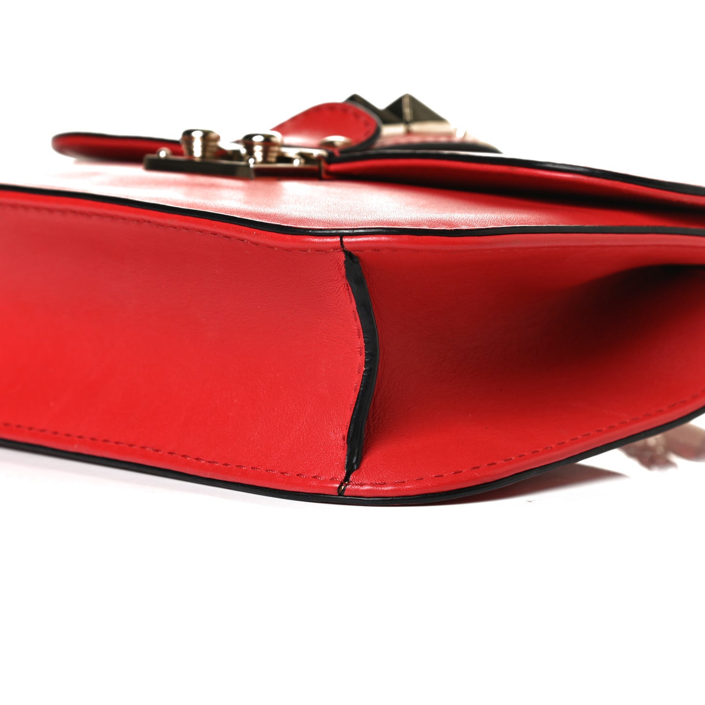 Vitello Small Glam Lock Rockstud Flap Red