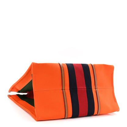 Gucci Canvas Calfskin Web Large Interlocking G Tote Bag Vibrant Orange Hazel Brown 4 of 9