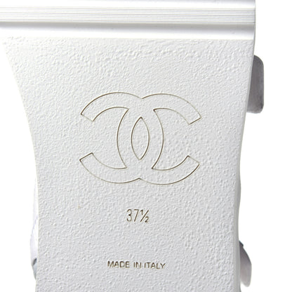 Chanel Goatskin Fabric Gladiator Sandals 37.5 White Light Grey Navy Blue 8 of 8