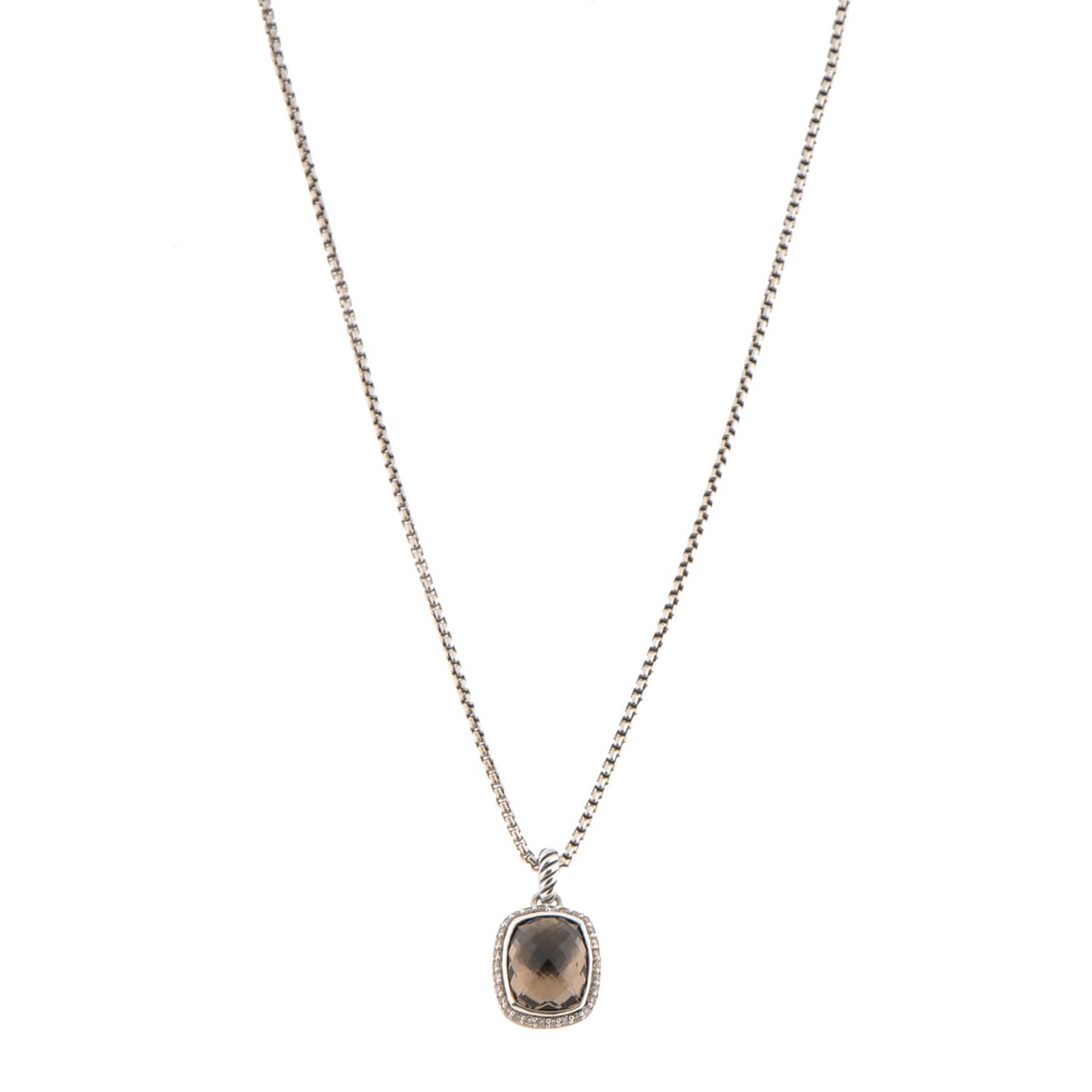 Sterling Silver Diamond Smoky Quartz 12mm Noblesse Pendant Necklace