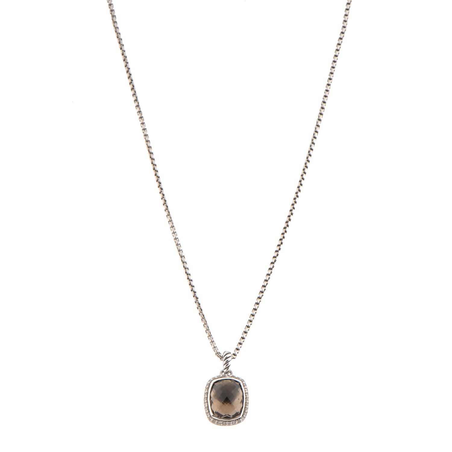 David Yurman Sterling Silver Diamond Smoky Quartz 12mm Noblesse Pendant Necklace 1 of 4