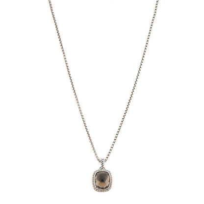 David Yurman Sterling Silver Diamond Smoky Quartz 12mm Noblesse Pendant Necklace 1 of 4
