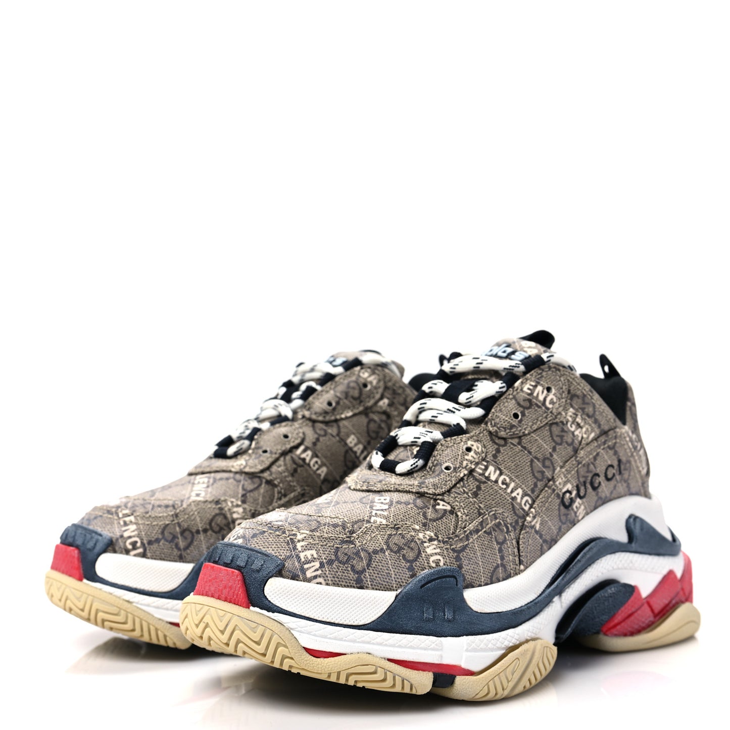 X GUCCI GG Supreme Monogram Allover Logo Mens Triple S Sneakers 36 Beige Ebony Mystic White