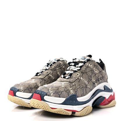 Balenciaga X GUCCI GG Supreme Monogram Allover Logo Mens Triple S Sneakers 36 Beige Ebony Mystic White 3 of 6