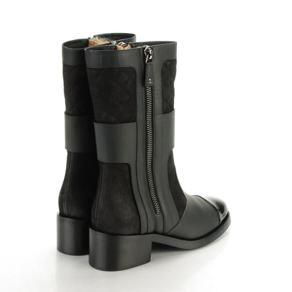 Chanel Calfskin Quilted Patent Cap Toe Boots 40 Black 4 of 8
