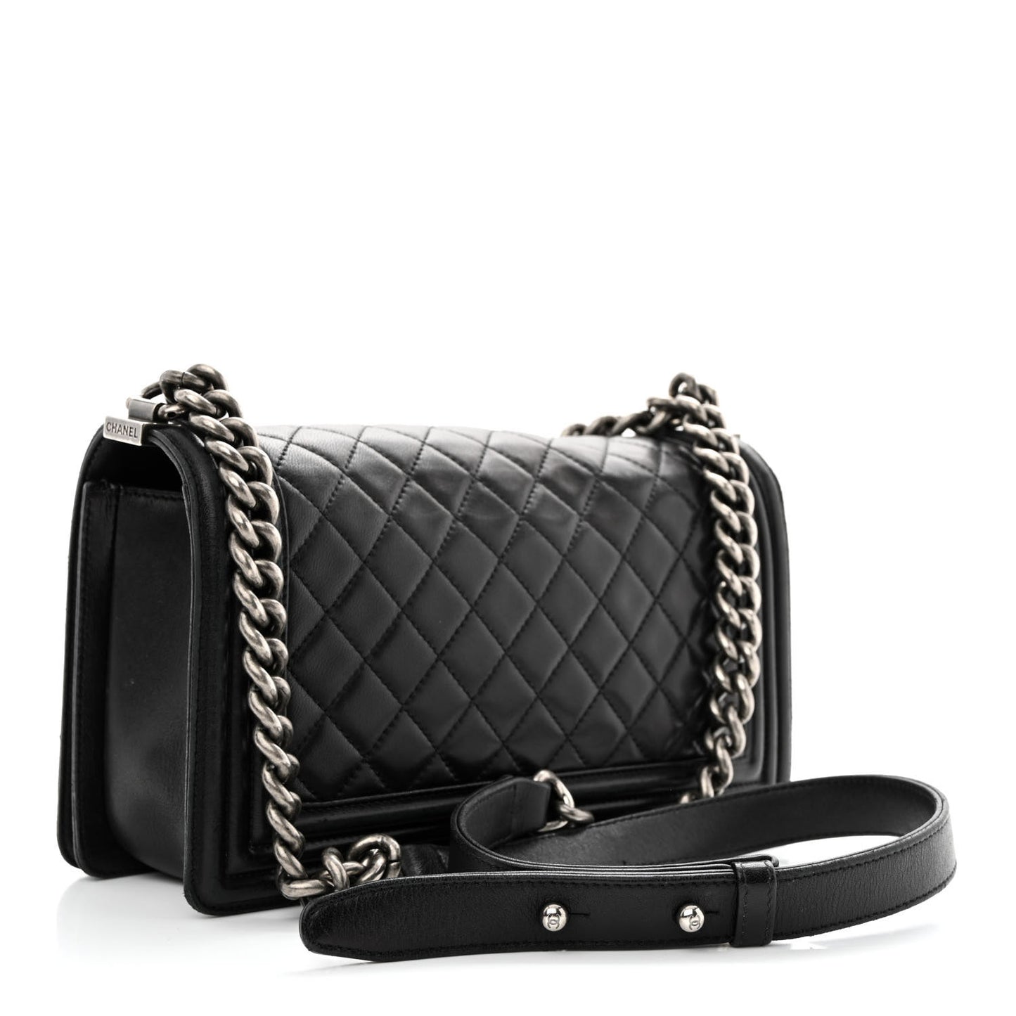 Lambskin Quilted Medium Boy Flap Black