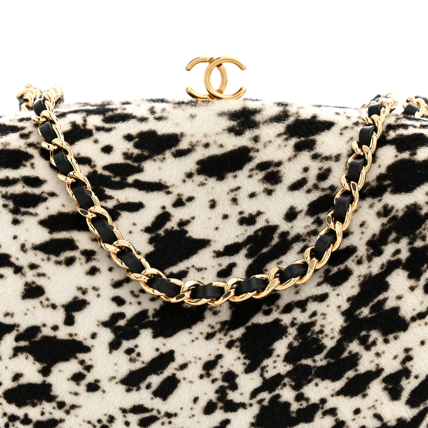 Chanel Lambskin Pony Hair Printed Clutch With Chain Black White 7 of 10