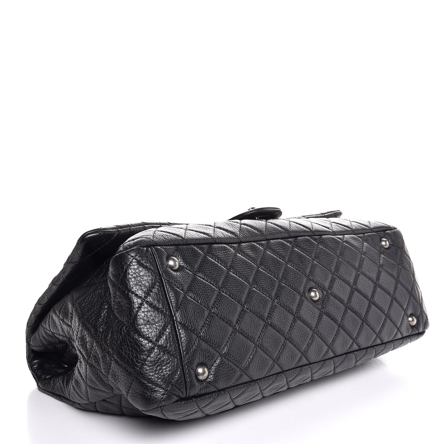 Calfskin Quilted XXL Travel Flap Bag Black