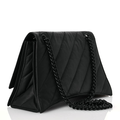 Balenciaga Satin Calfskin Quilted Matte Black Hardware Medium Crush Chain Bag Black 3 of 12