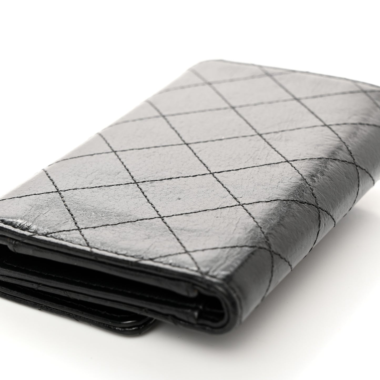 Goatskin Stitched Small Golden CC Flap Wallet Black