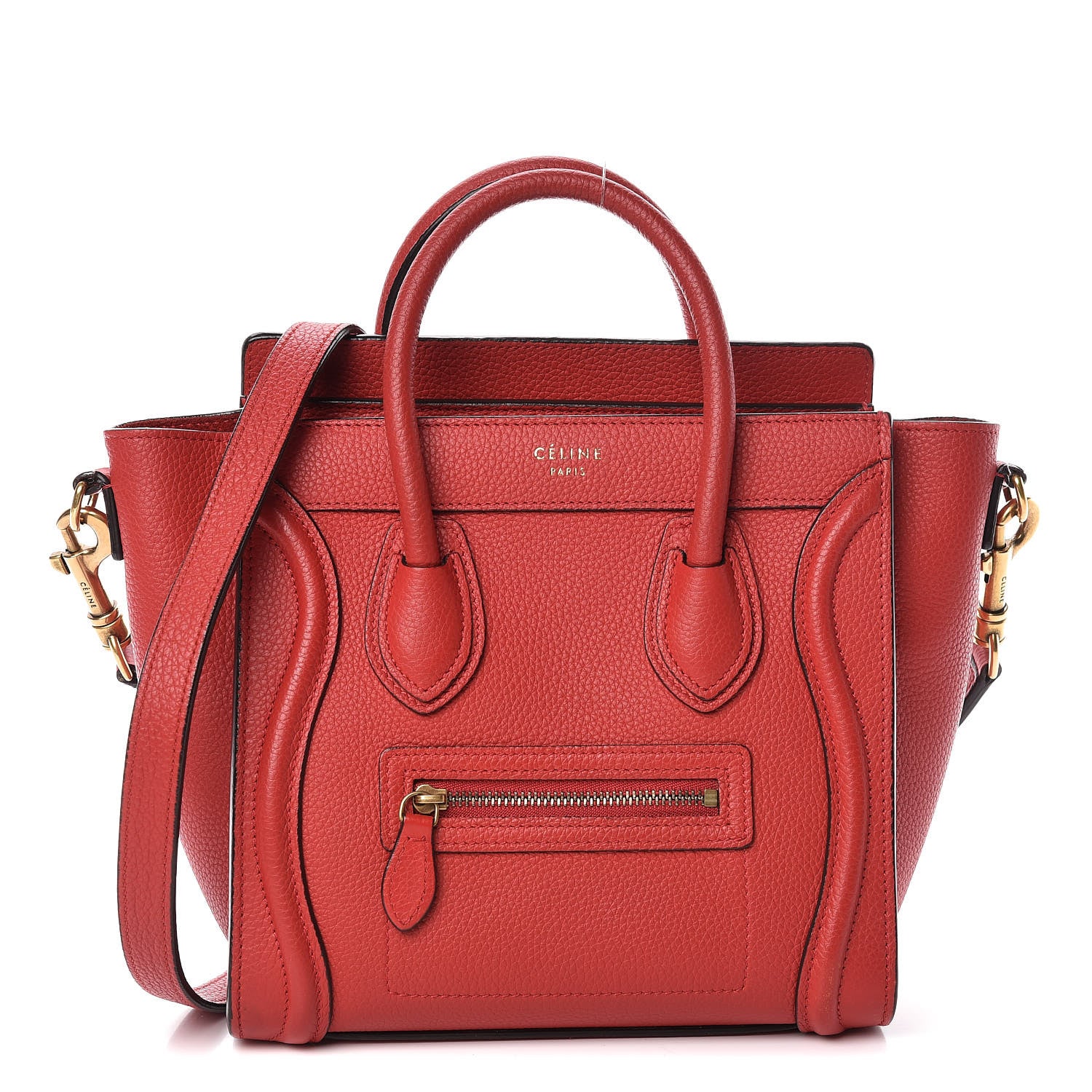 Celine Drummed Calfskin Nano Luggage Red 1 of 21