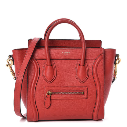 Celine Drummed Calfskin Nano Luggage Red 1 of 21