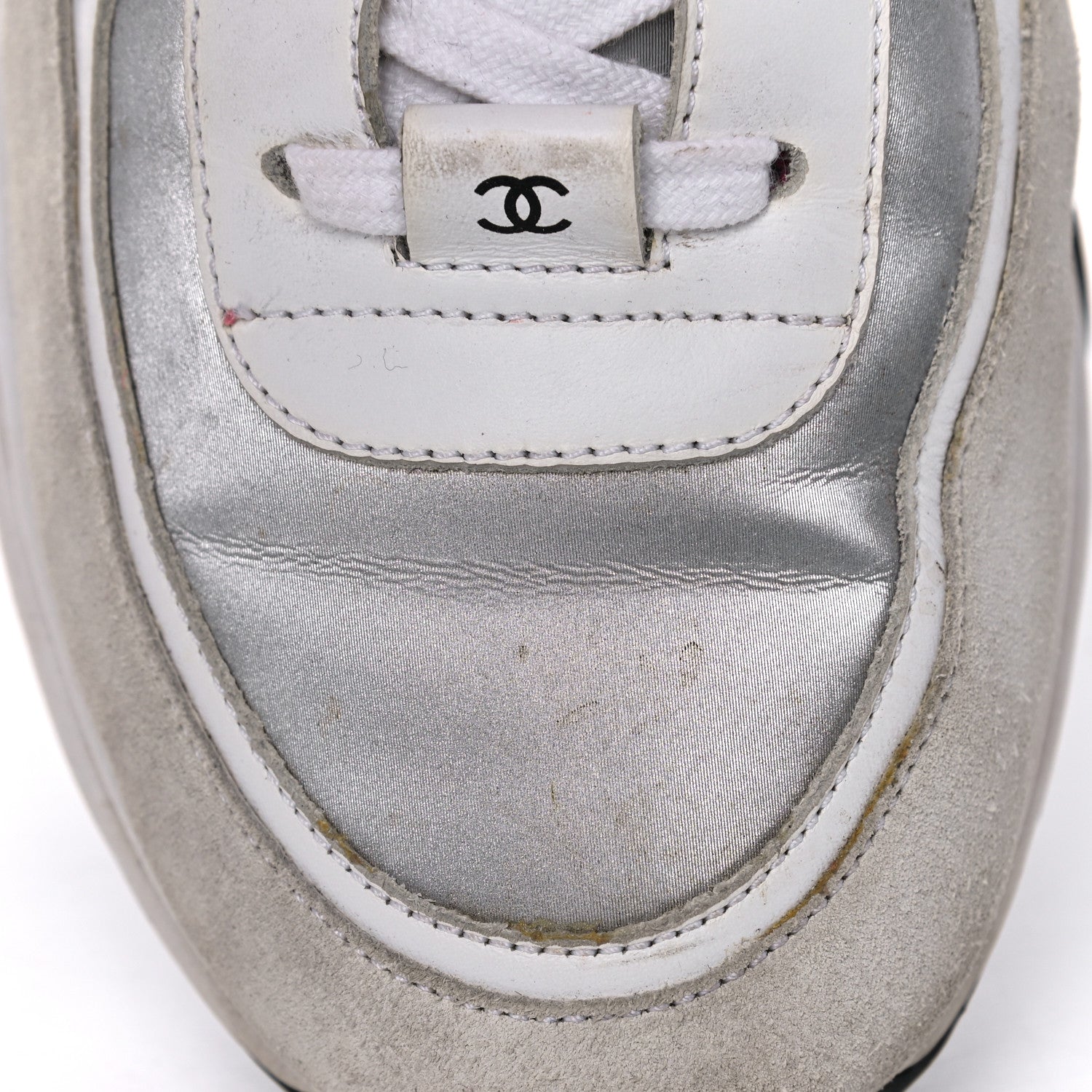 Chanel Calfskin Fabric Sneakers 39 White Silver Fluo Pink 16 of 24