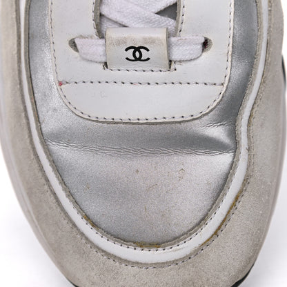 Chanel Calfskin Fabric Sneakers 39 White Silver Fluo Pink 16 of 24