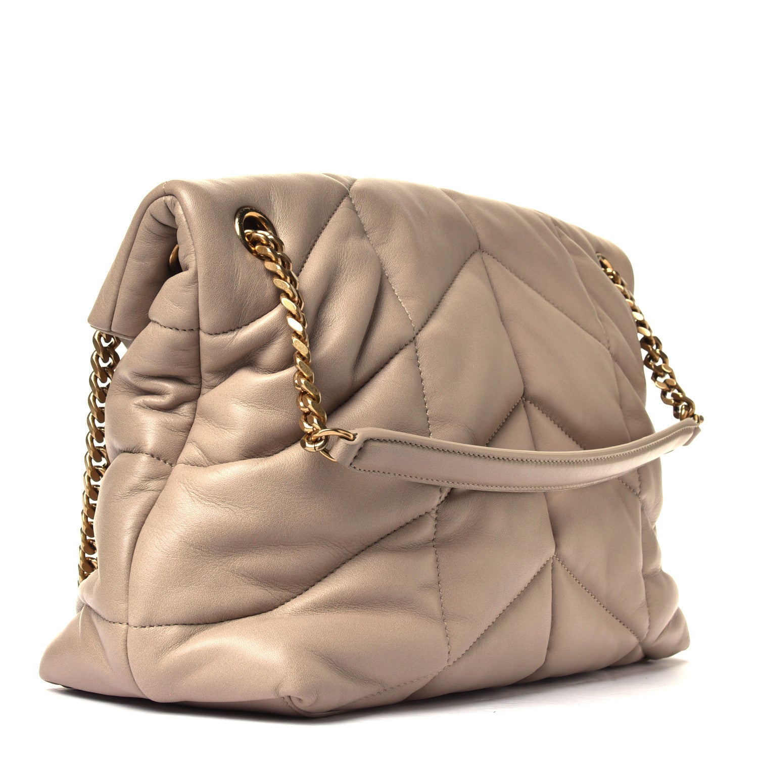 Saint Laurent Lambskin Quilted Medium Loulou Puffer Monogram Chain Satchel Dark Beige 2 of 4