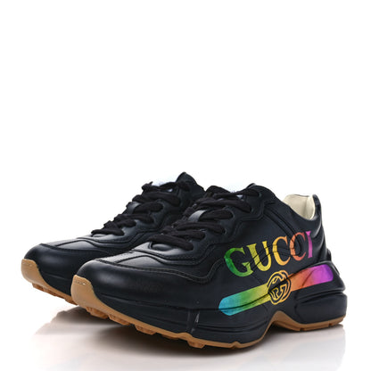 Gucci Calfskin Iridescent Logo Womens Rhyton Sneakers 37 Black 3 of 8