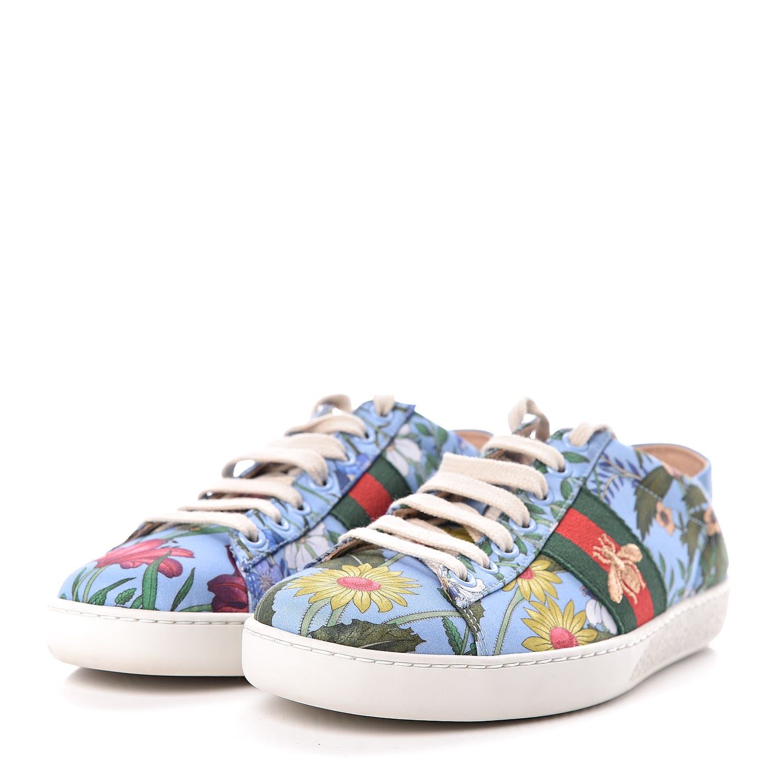 Gucci Calfskin Web New Flora Print Womens Ace New Sneakers 36 Azure 3 of 10