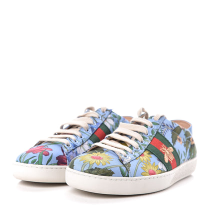 Gucci Calfskin Web New Flora Print Womens Ace New Sneakers 36 Azure 3 of 10