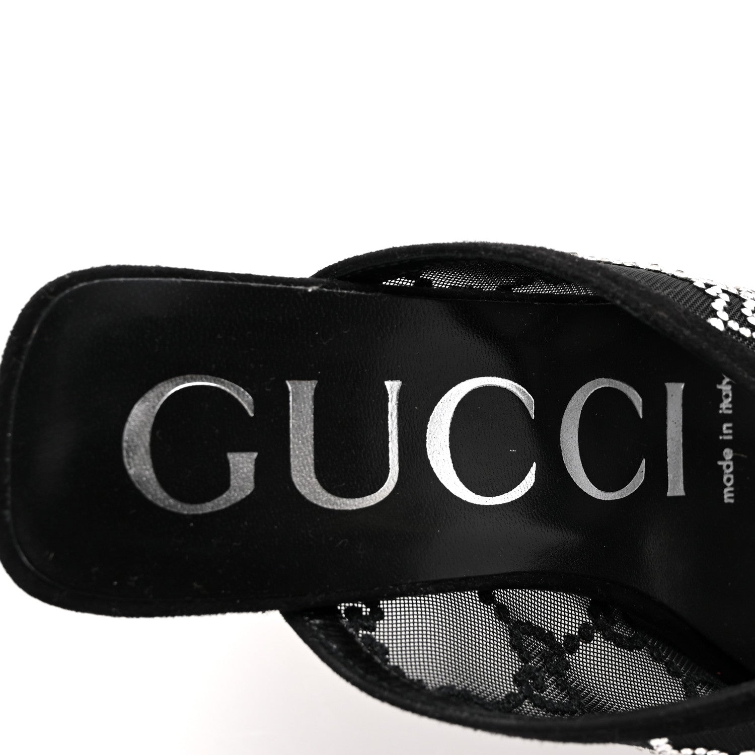 Gucci Tela Retino Kid Scamosciato Crystal GG Monogram Square G 95mm Slide Sandals 35 Black 7 of 8