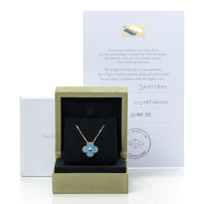 Van Cleef & Arpels 18K Yellow Gold Diamond Celestial Blue Sevres Porcelain Vintage Alhambra Pendant Necklace 6 of 6