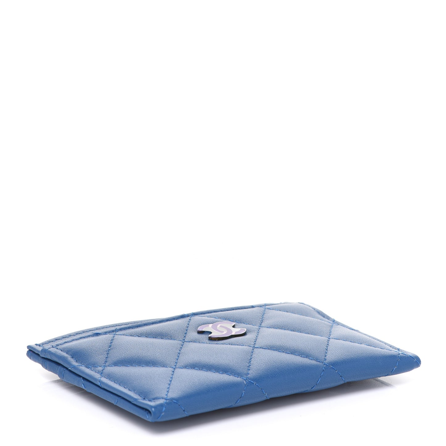 Lambskin Quilted Card Holder Blue Pink