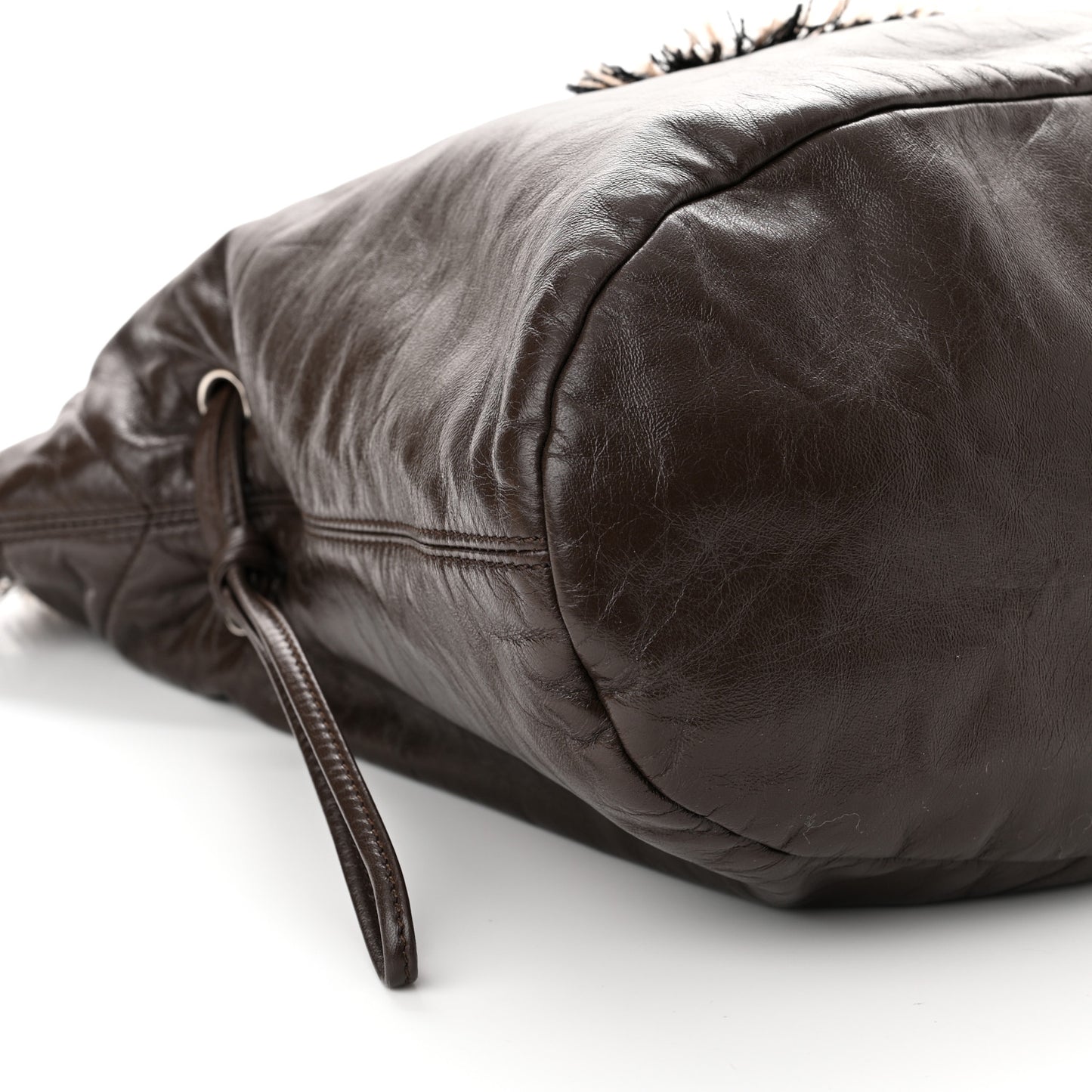 Tweed Lambskin Drawstring Tweedy Tote Brown