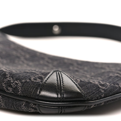Gucci Jacquard Black Denim GG Monogram Horsebit Slim Small Shoulder Bag Black Grey 10 of 10
