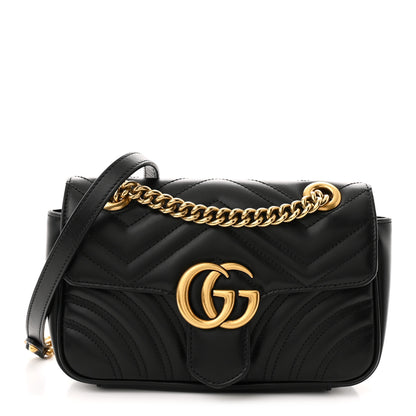 Gucci Calfskin Matelasse Mini GG Marmont Shoulder Bag Black 1 of 10