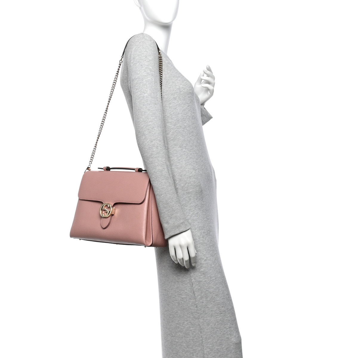 Gucci Dollar Calfskin Medium Interlocking G Top Handle Shoulder Bag Soft Pink 2 of 10