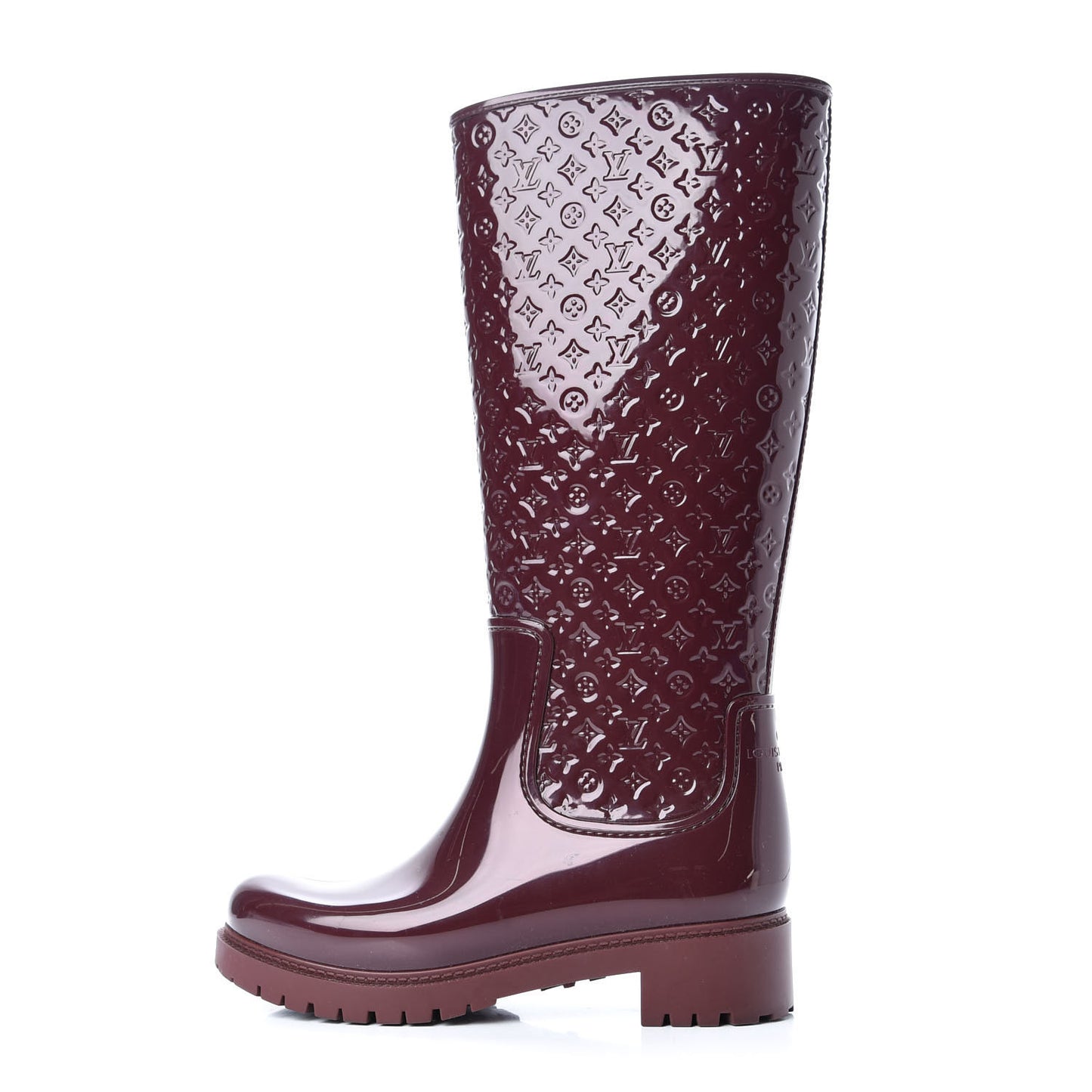 Rubber Embossed Monogram Splash Rain Boots 37 Burgundy